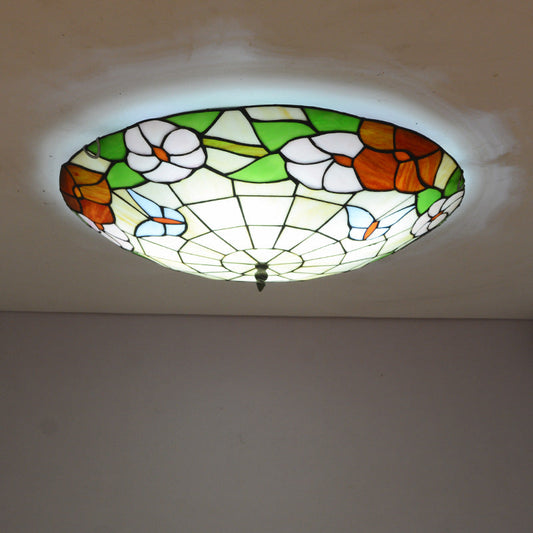 Stained Glass Tiffany-Style Ceiling Light In Multicolored Bowl Design For Bedroom