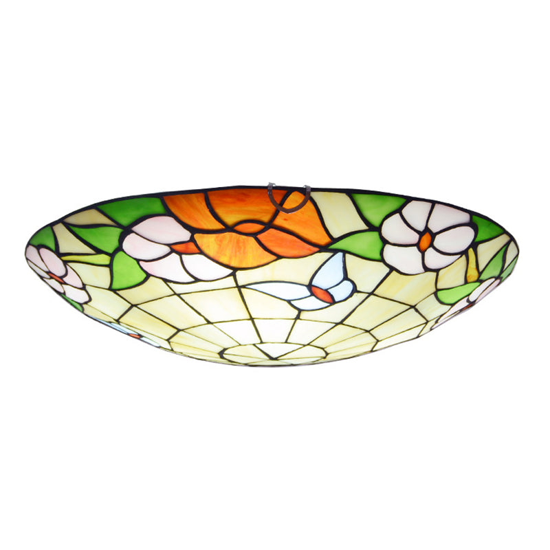 Stained Glass Tiffany-Style Ceiling Light in Multicolored Bowl Design for Bedroom