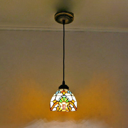Tiffany-Style Stained Glass Pendant Light: Elegant 1-Light Hanging Lamp for Dining Room