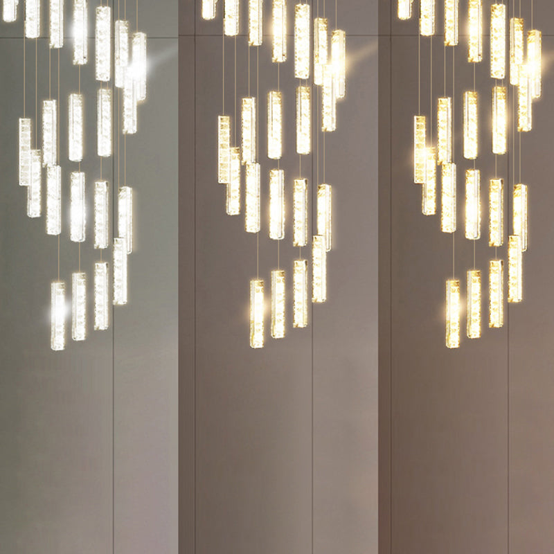 Modern Crystal Rectangle Drop Pendant Light for Stairway - Multiple Sizes