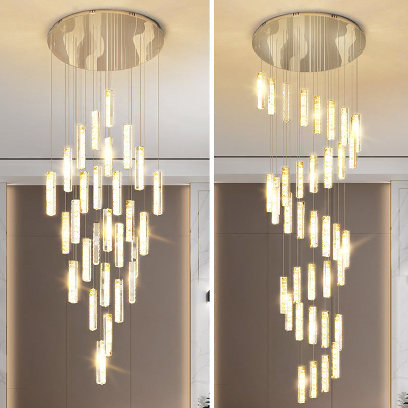 Modern Crystal Rectangle Drop Pendant Light for Stairway - Multiple Sizes