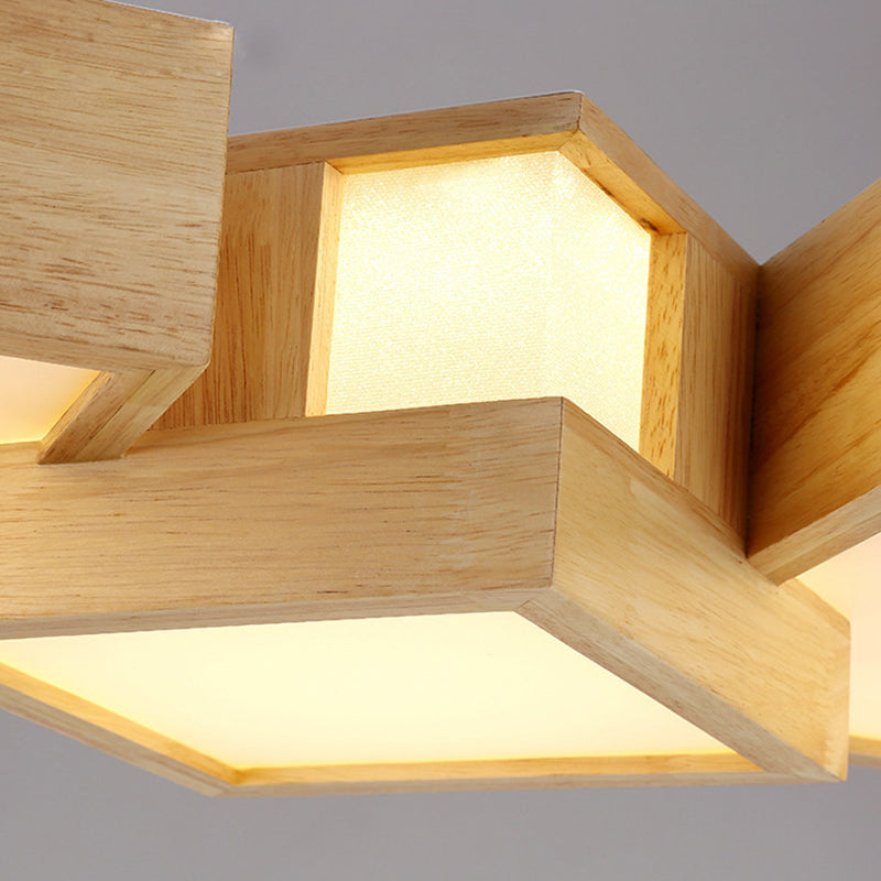 Japanese Style Wooden Led Pendant Lights For Restaurants - Rectangular Solid Wood Island Lamps