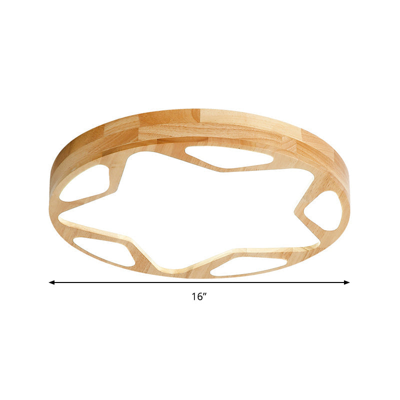 Modern LED Flush Ceiling Light in Beige - Kindergarten Star Design - Wood Acrylic Lamp