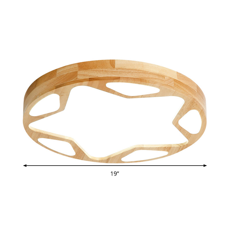 Modern LED Flush Ceiling Light in Beige - Kindergarten Star Design - Wood Acrylic Lamp