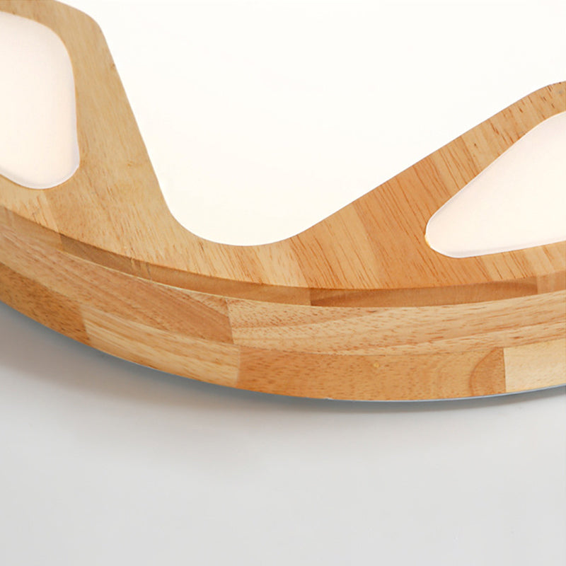 Modern LED Flush Ceiling Light in Beige - Kindergarten Star Design - Wood Acrylic Lamp