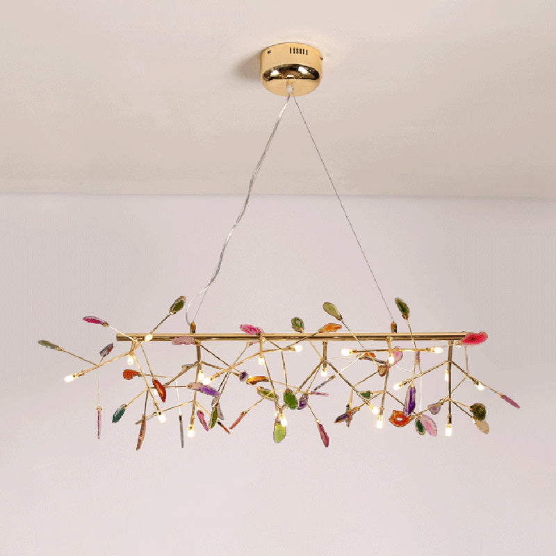 Branch Island Light Nordic Crystal Gold Hanging Ceiling - 16/24 Head Colorful Design For Dining Room
