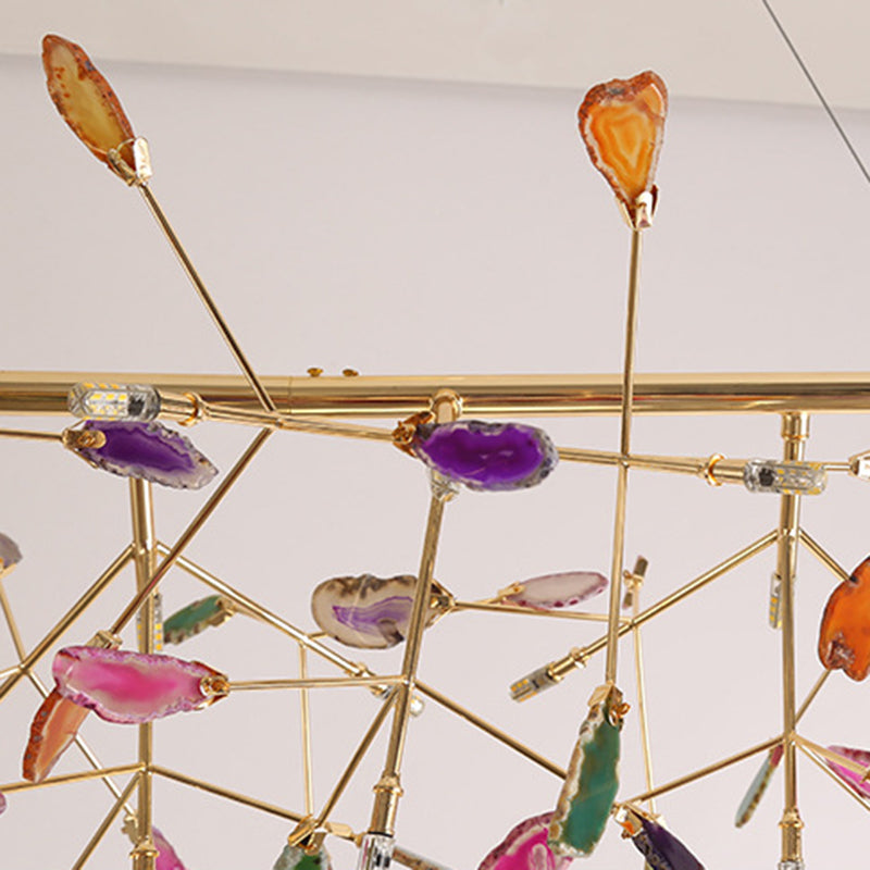 Branch Island Light Nordic Crystal Gold Hanging Ceiling - 16/24 Head Colorful Design For Dining Room