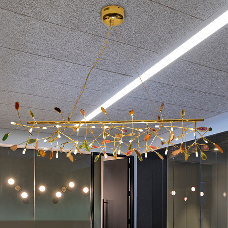 Branch Island Light Nordic Crystal Gold Hanging Ceiling - 16/24 Head Colorful Design For Dining Room
