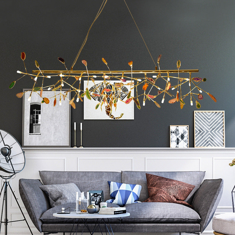Branch Island Light Nordic Crystal Gold Hanging Ceiling - 16/24 Head Colorful Design For Dining Room