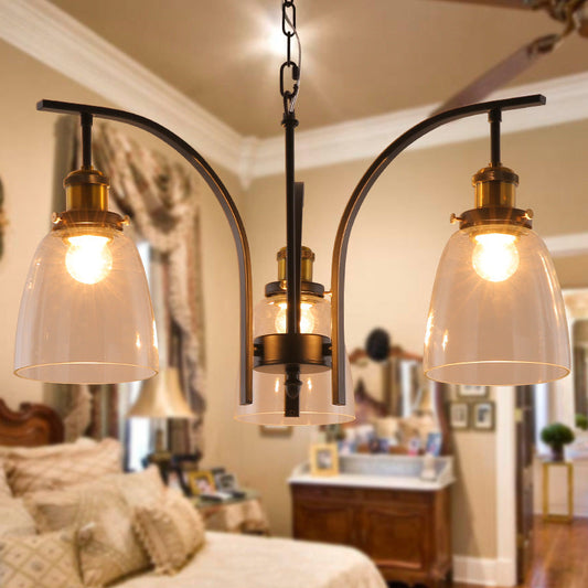Vintage Clear Glass Cup Chandelier Pendant - 3/5/6-Light Ceiling Lamp With Curved Arm 3 /