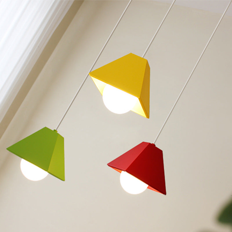 Contemporary Metallic 1-Bulb Bedroom Pendant: Orange/Green Pyramid Shade Ceiling Fixture