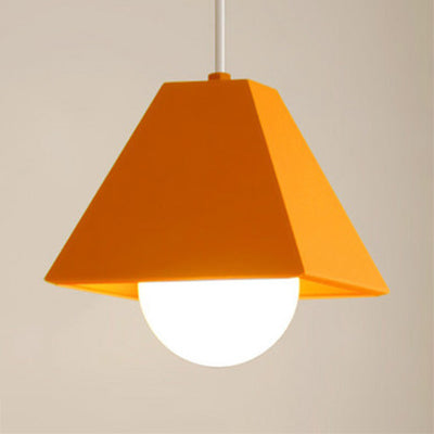 Contemporary Metallic 1-Bulb Bedroom Pendant: Orange/Green Pyramid Shade Ceiling Fixture Orange