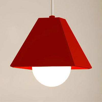 Contemporary Metallic 1-Bulb Bedroom Pendant: Orange/Green Pyramid Shade Ceiling Fixture Red