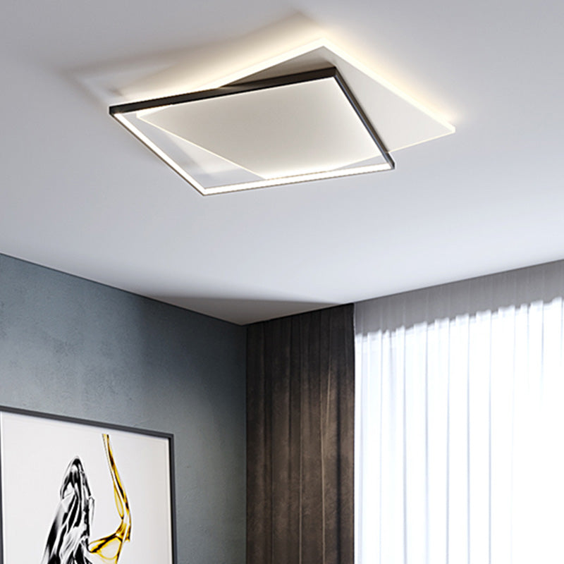 LED Geometric Double Square Ceiling Lamp with Acrylic Shade - Sleek Flush Mount Lighting