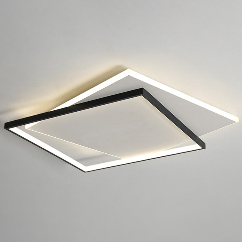 LED Geometric Double Square Ceiling Lamp with Acrylic Shade - Sleek Flush Mount Lighting