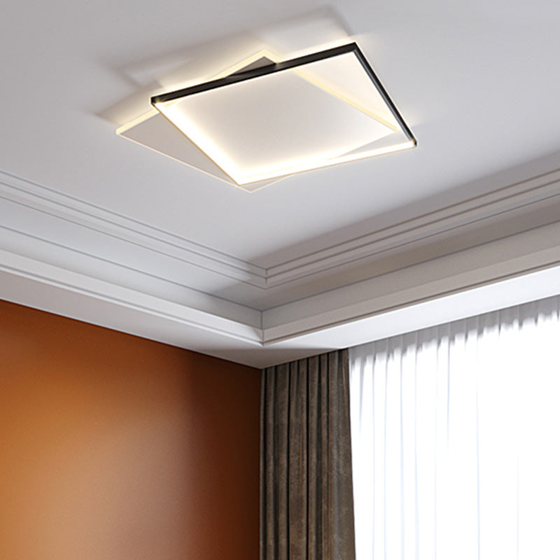 LED Geometric Double Square Ceiling Lamp with Acrylic Shade - Sleek Flush Mount Lighting