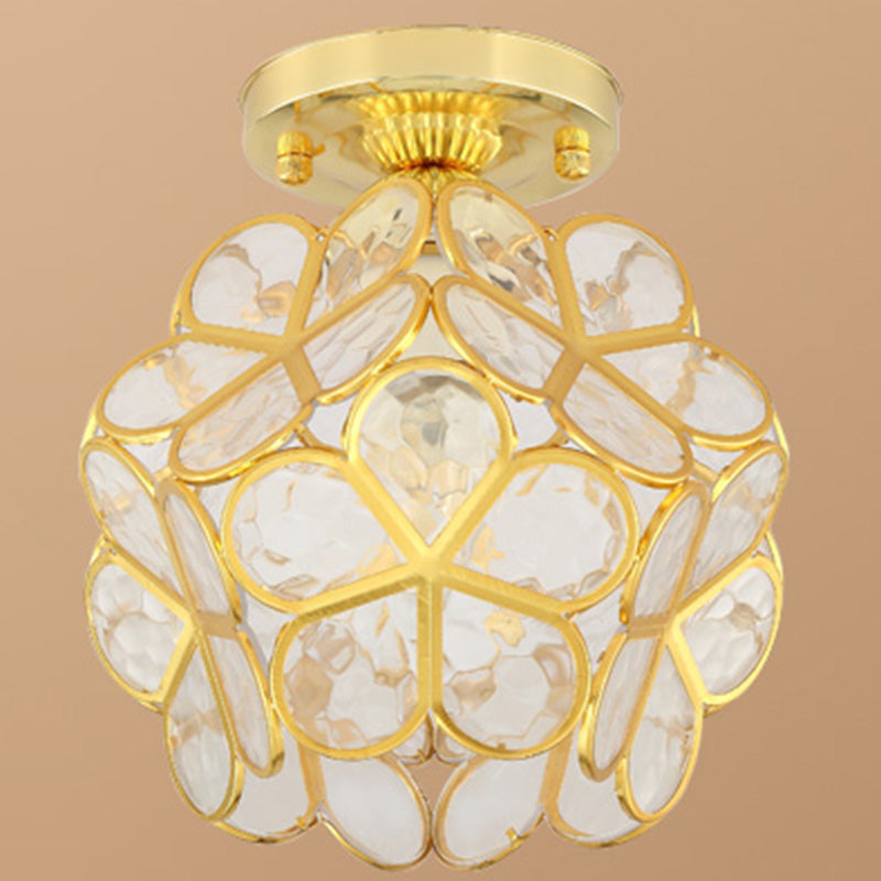 Antique Gold Colonial Style Petal Polyhedron Ceiling Light Flush-mount Lamp