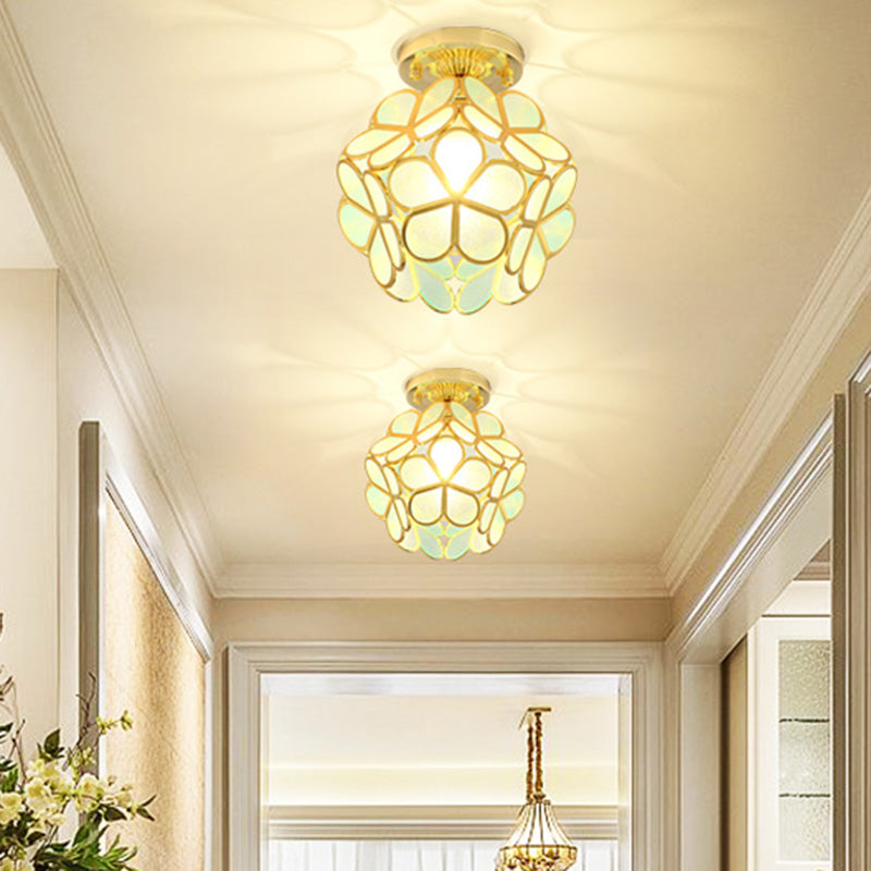 Antique Gold Colonial Style Petal Polyhedron Ceiling Light Flush-mount Lamp