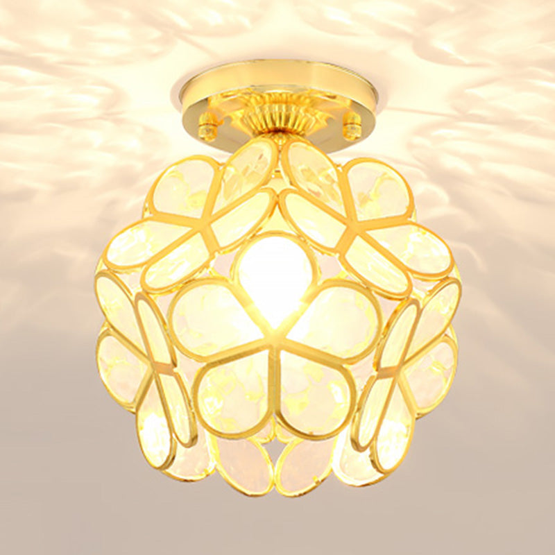Antique Gold Colonial Style Petal Polyhedron Ceiling Light Flush-Mount Lamp