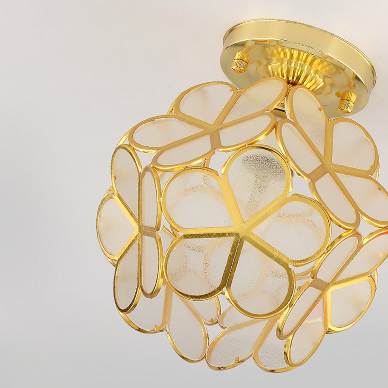 Antique Gold Colonial Style Petal Polyhedron Ceiling Light Flush-mount Lamp