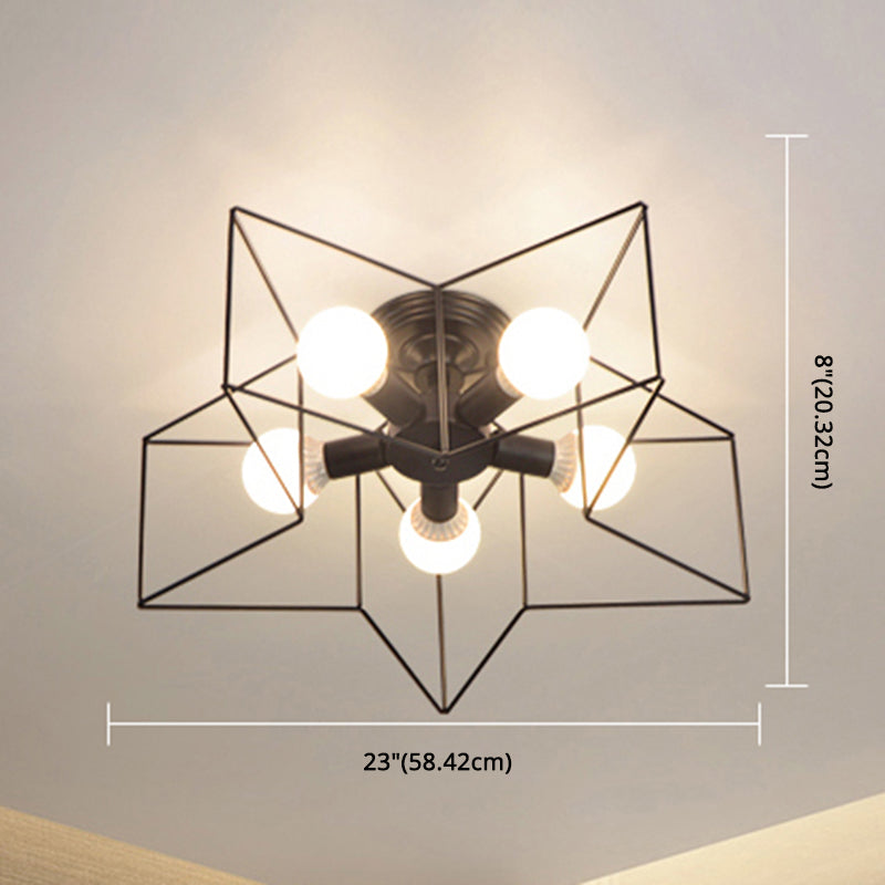 Industrial Style Ceiling Light: 5-Bulb Flush Mount Fixture with Iron Frame Lampshade - Dining Room Lighting