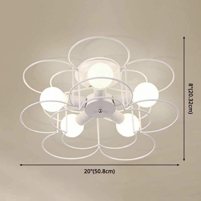 Industrial Style Ceiling Light: 5-Bulb Flush Mount Fixture with Iron Frame Lampshade - Dining Room Lighting