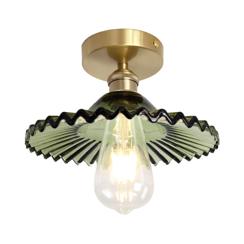 Vintage Glass Ceiling Light with Brass Lamp Holder - Corridor Lighting Fixture