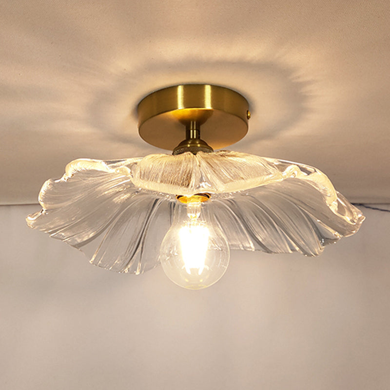 Vintage Glass Ceiling Light with Brass Lamp Holder - Corridor Lighting Fixture