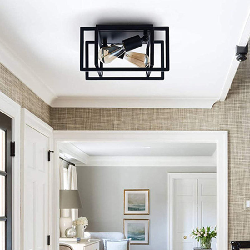Retro Industrial Wrought Iron Ceiling Light with Black Iron Frame