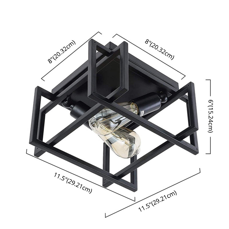 Retro Industrial Wrought Iron Ceiling Light with Black Iron Frame