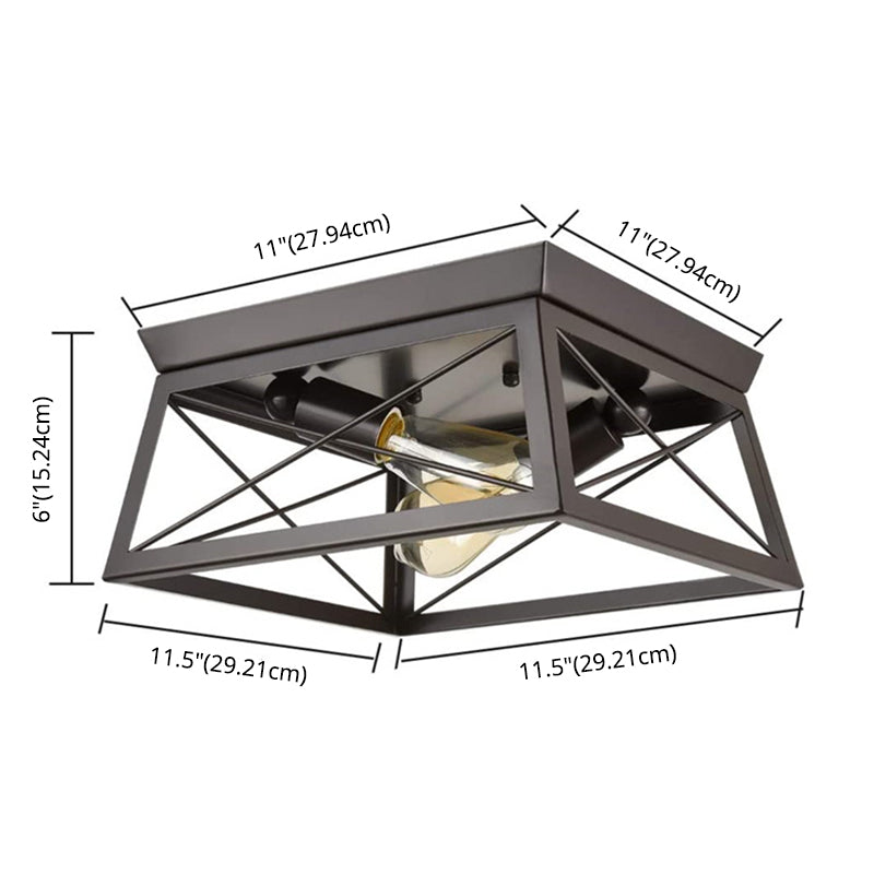 Retro Industrial Wrought Iron Ceiling Light with Black Iron Frame