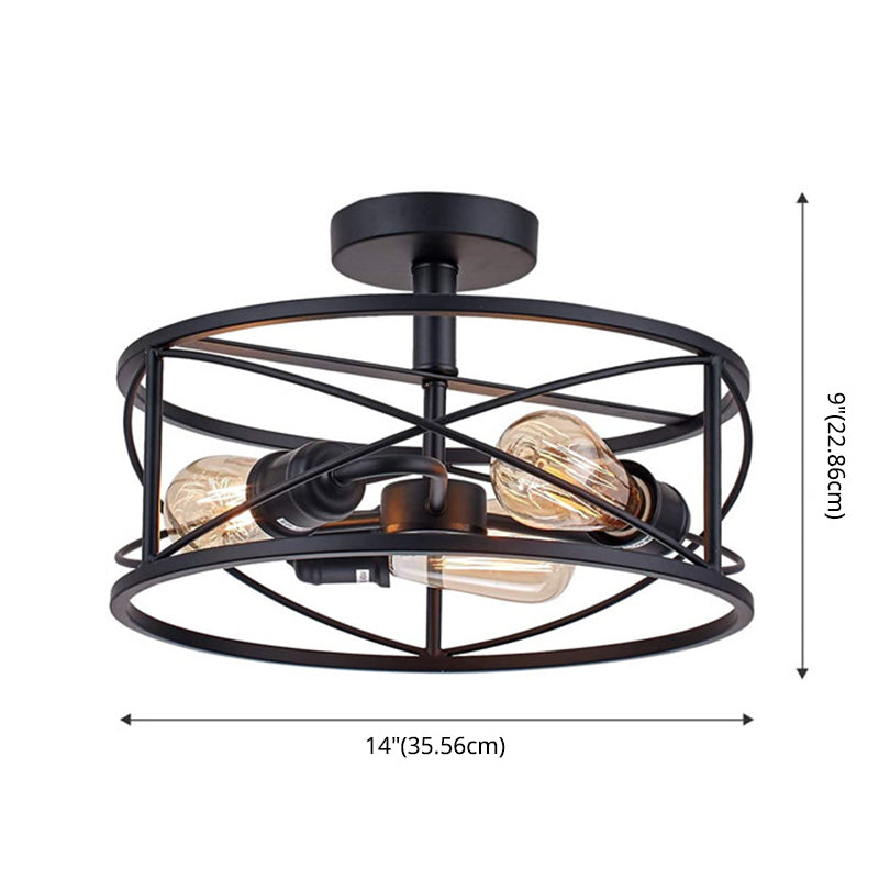 Retro Industrial Wrought Iron Ceiling Light with Black Iron Frame