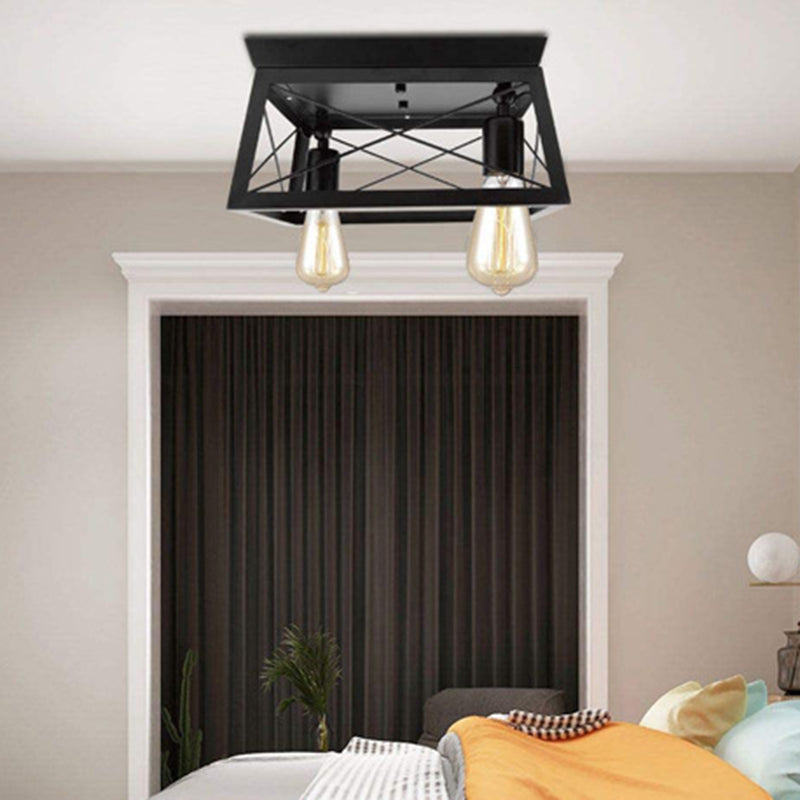 Retro Industrial Wrought Iron Ceiling Light with Black Iron Frame