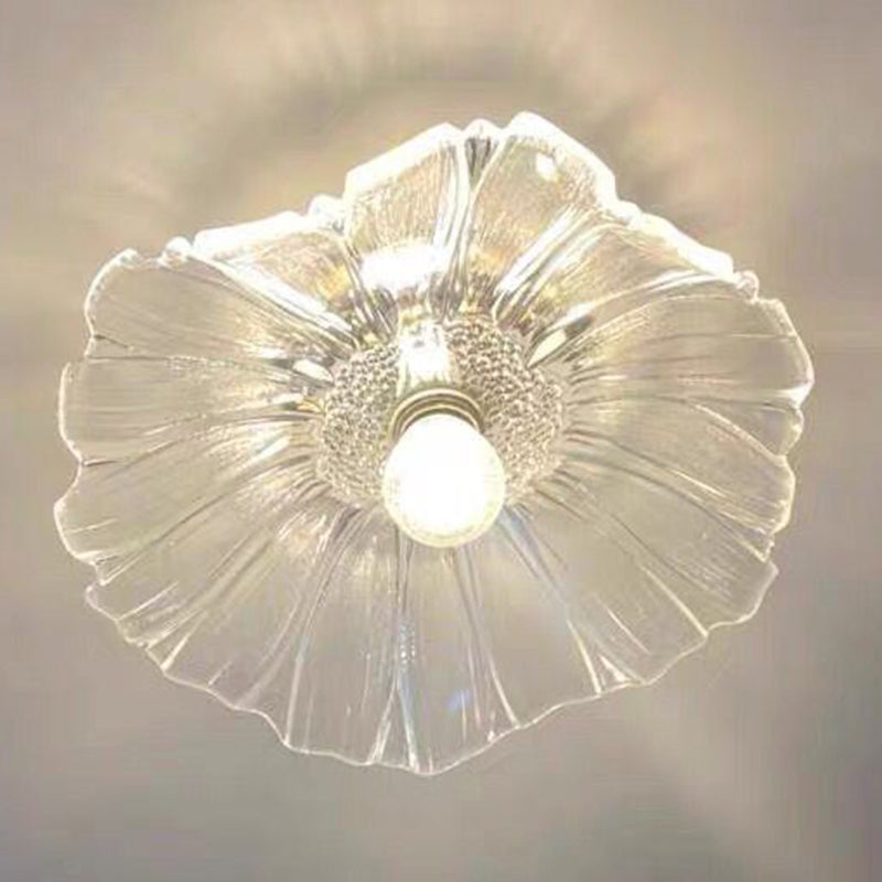 Classic Glass Ceiling Light Fixture w/ Brass Lamp Holder for Corridors