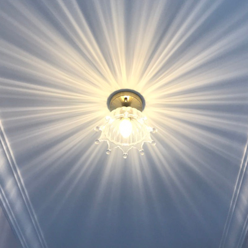 Classic Glass Ceiling Light Fixture w/ Brass Lamp Holder for Corridors