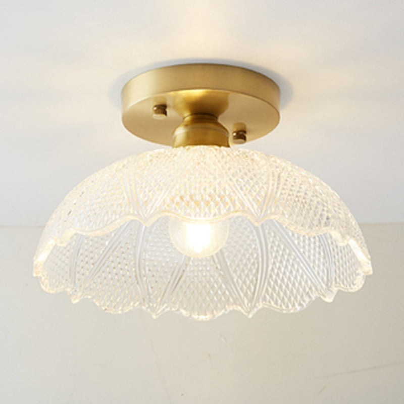 Classic Glass Ceiling Light Fixture w/ Brass Lamp Holder for Corridors