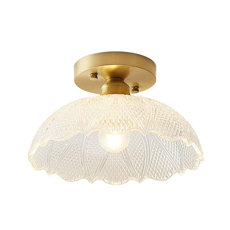 Classic Glass Ceiling Light Fixture w/ Brass Lamp Holder for Corridors
