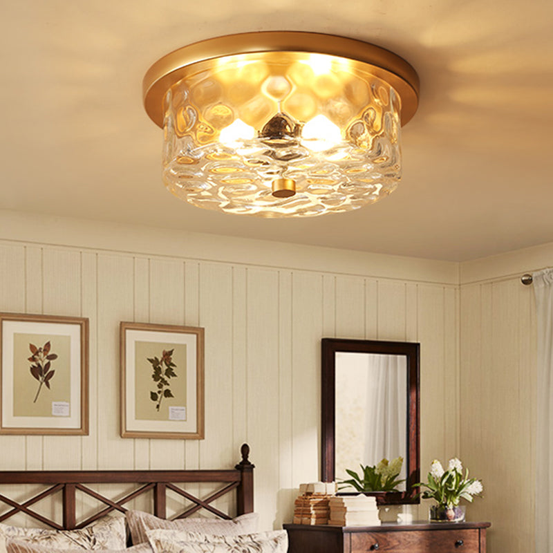 Charme classique de la chambre à coucher : plafonnier encastré à 1 ampoule en polyèdre de style colonial avec abat-jour en verre 