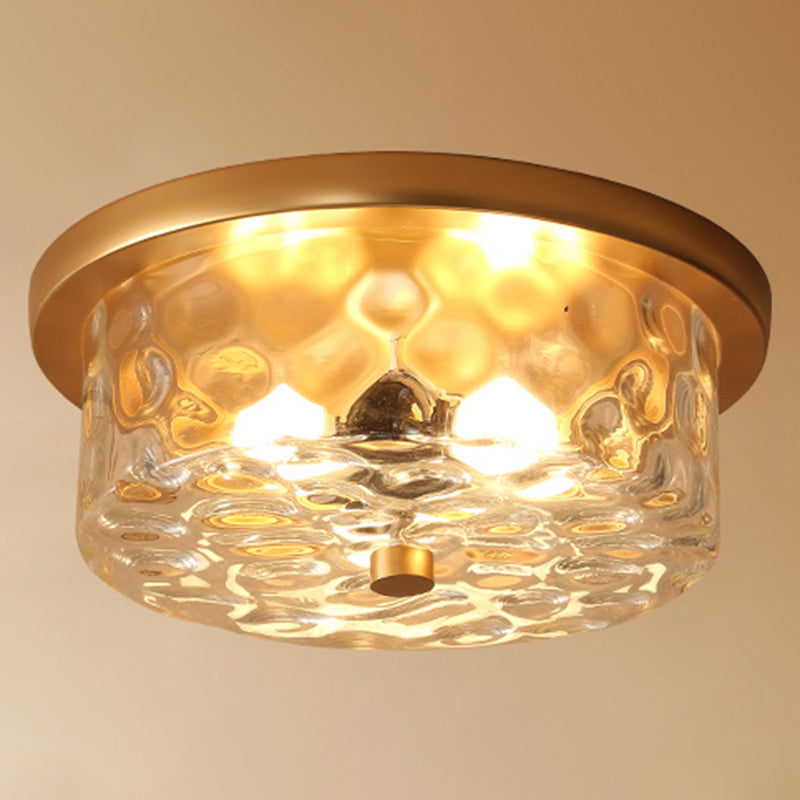 Classic Bedroom Charm: 1-Light Glass Shade Colonial Style Polyhedron Flush Mount Ceiling Light Gold