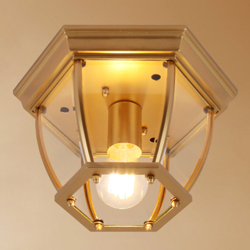 Colonial Style Glass Shade Ceiling Light - Polyhedron Flush-mount for Bedroom