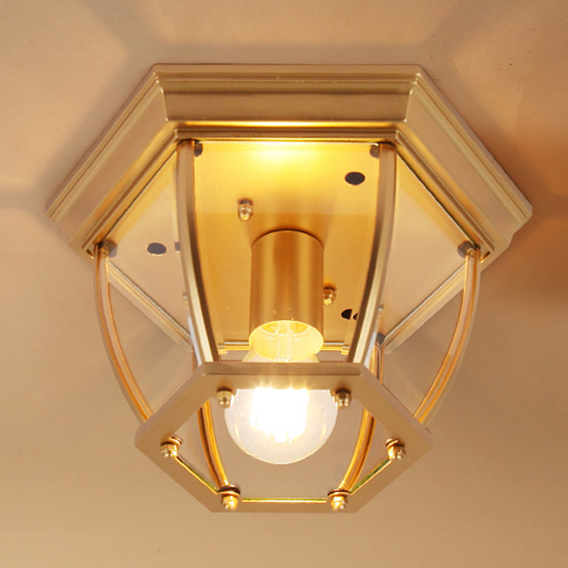 Colonial Style Glass Shade Ceiling Light - Polyhedron Flush-mount for Bedroom