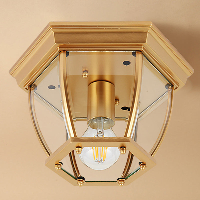 Charme classique de la chambre à coucher : plafonnier encastré à 1 ampoule en polyèdre de style colonial avec abat-jour en verre 