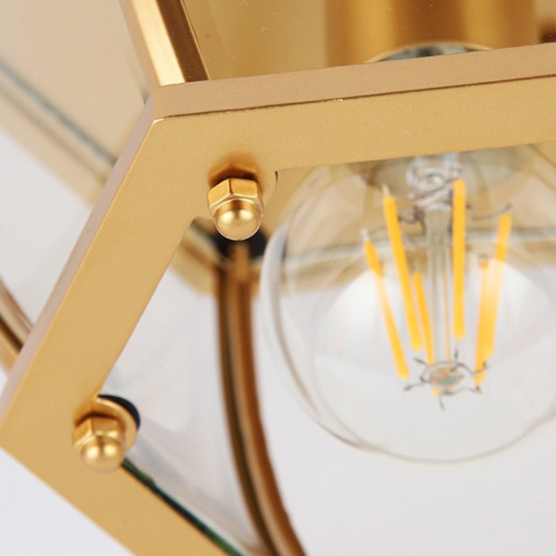 Charme classique de la chambre à coucher : plafonnier encastré à 1 ampoule en polyèdre de style colonial avec abat-jour en verre 