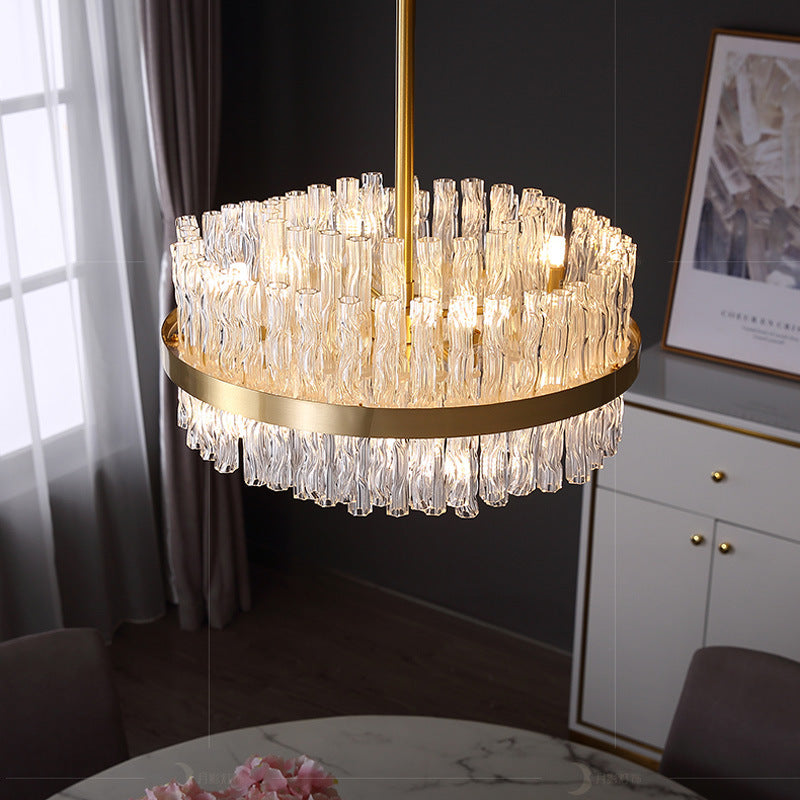 Gold Crystal Drum Chandelier - Postmodern Fluted Design for Elegant Illumination - 8 Lights