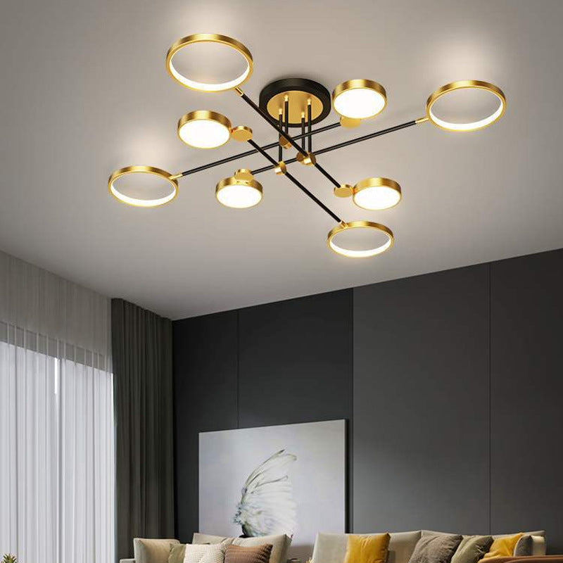 Lustre à anneau en métal moderniste avec cordon de suspension - Idéal pour le salon
