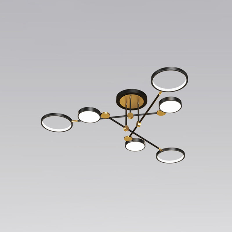 Lustre à anneau en métal moderniste avec cordon de suspension - Idéal pour le salon