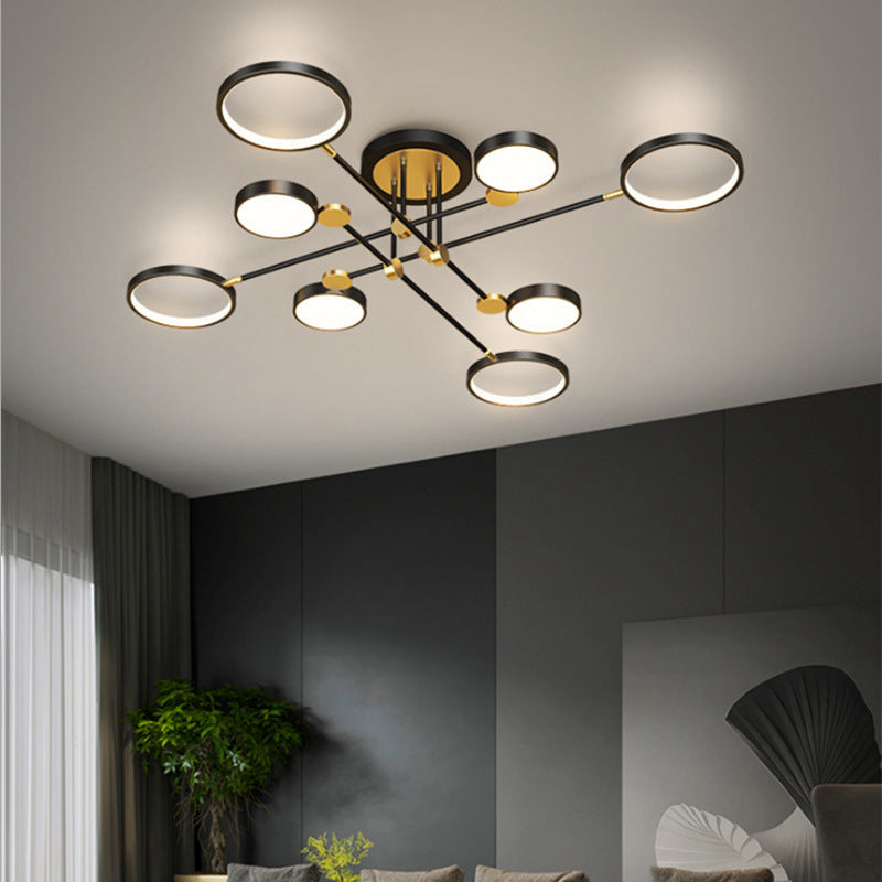 Lustre à anneau en métal moderniste avec cordon de suspension - Idéal pour le salon