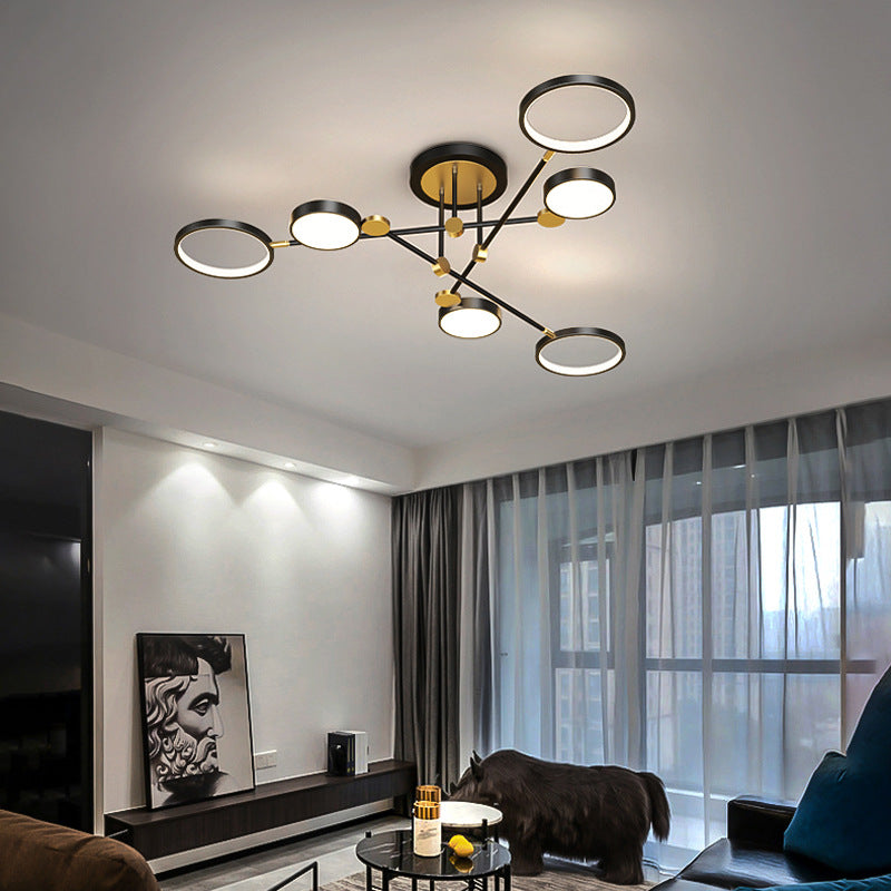 Lustre à anneau en métal moderniste avec cordon de suspension - Idéal pour le salon