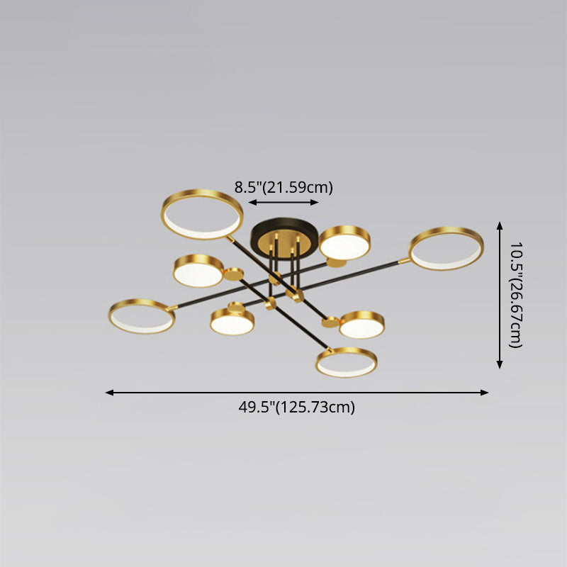 Lustre à anneau en métal moderniste avec cordon de suspension - Idéal pour le salon