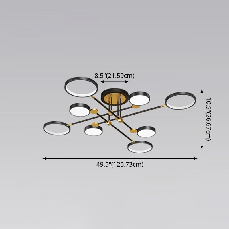 Lustre à anneau en métal moderniste avec cordon de suspension - Idéal pour le salon